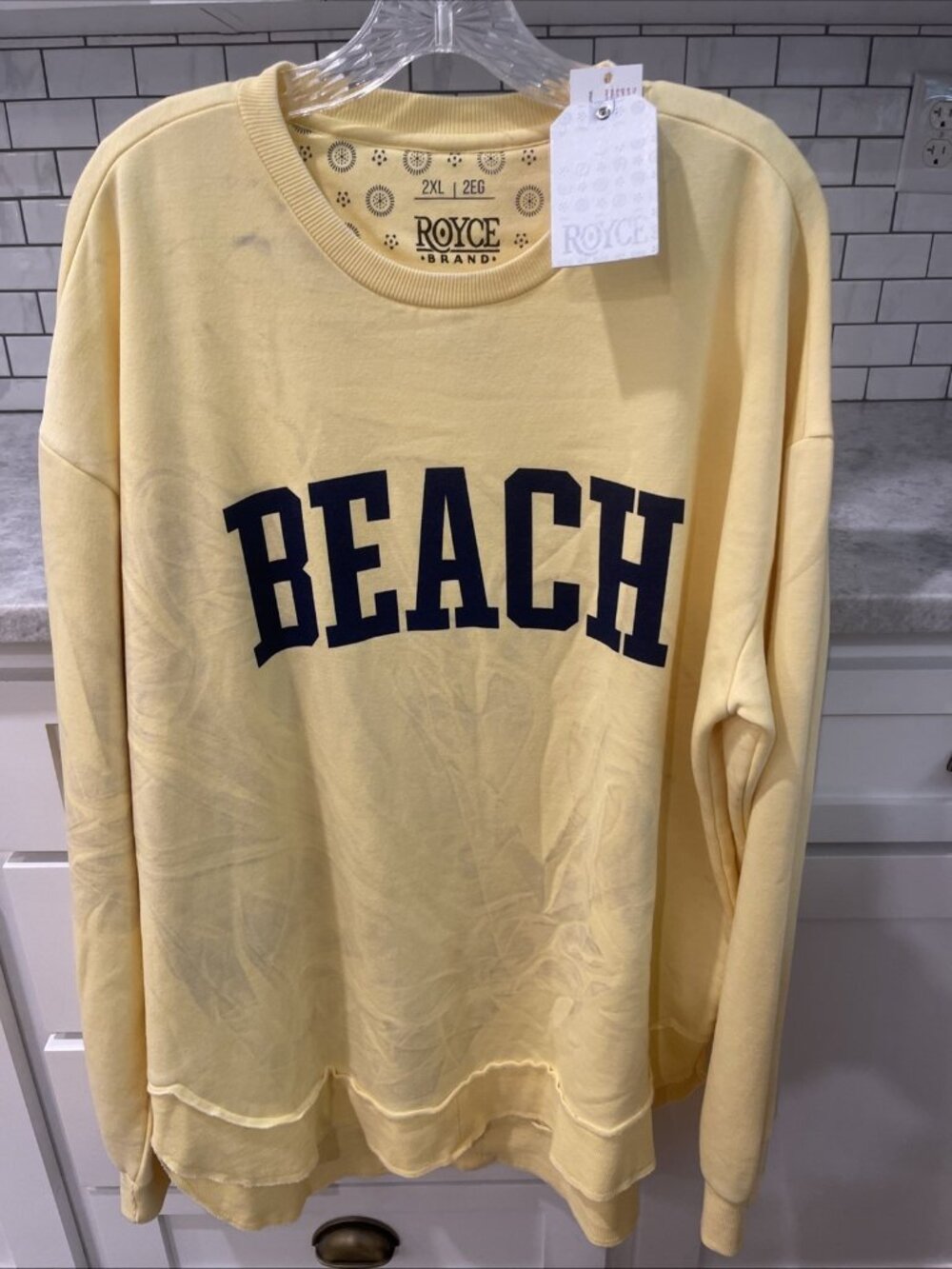 Royce Beach Sweatshirt Womens 2XL Yellow with Navy Spellout New‎ Tags